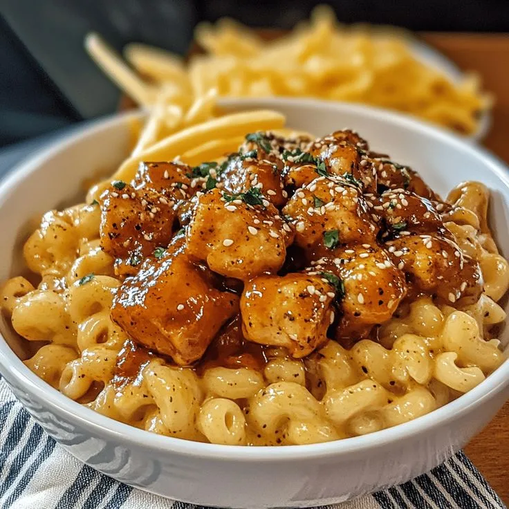 4 cheese mac with honey pepper chicken