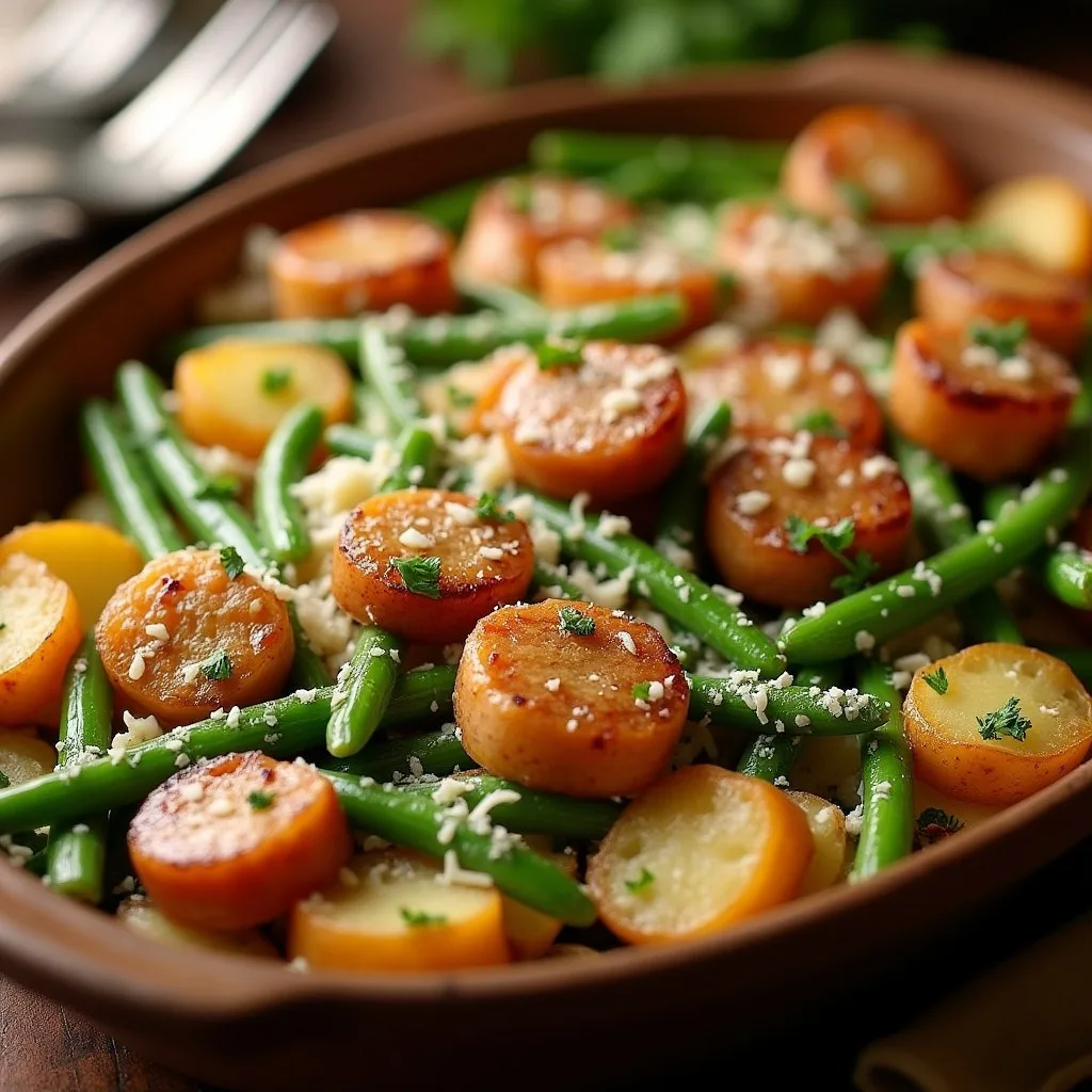 SAUSAGE GREEN BEAN POTATO CASSEROLE