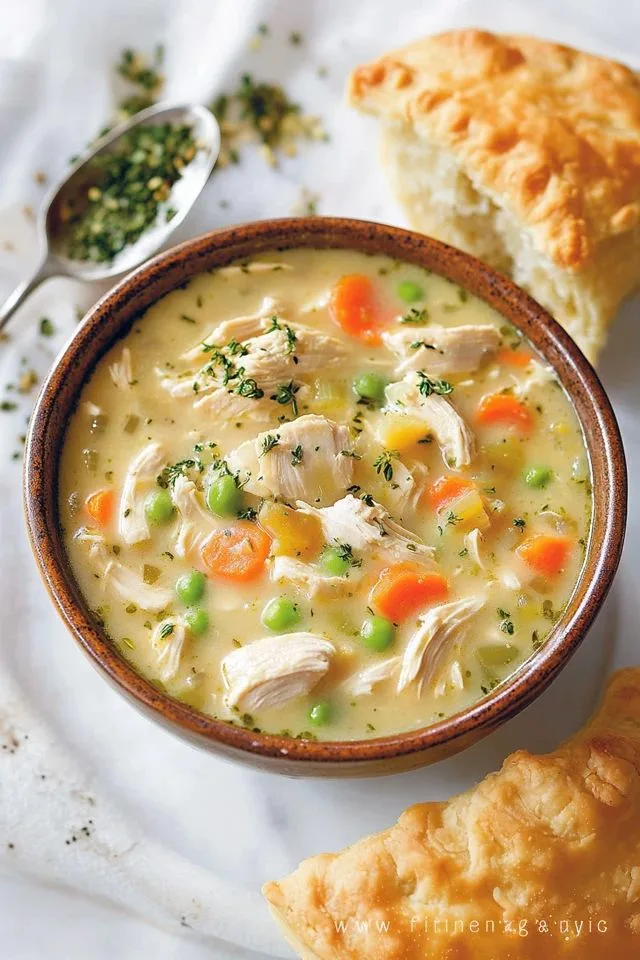 creamy chicken soup with pasta and spinach