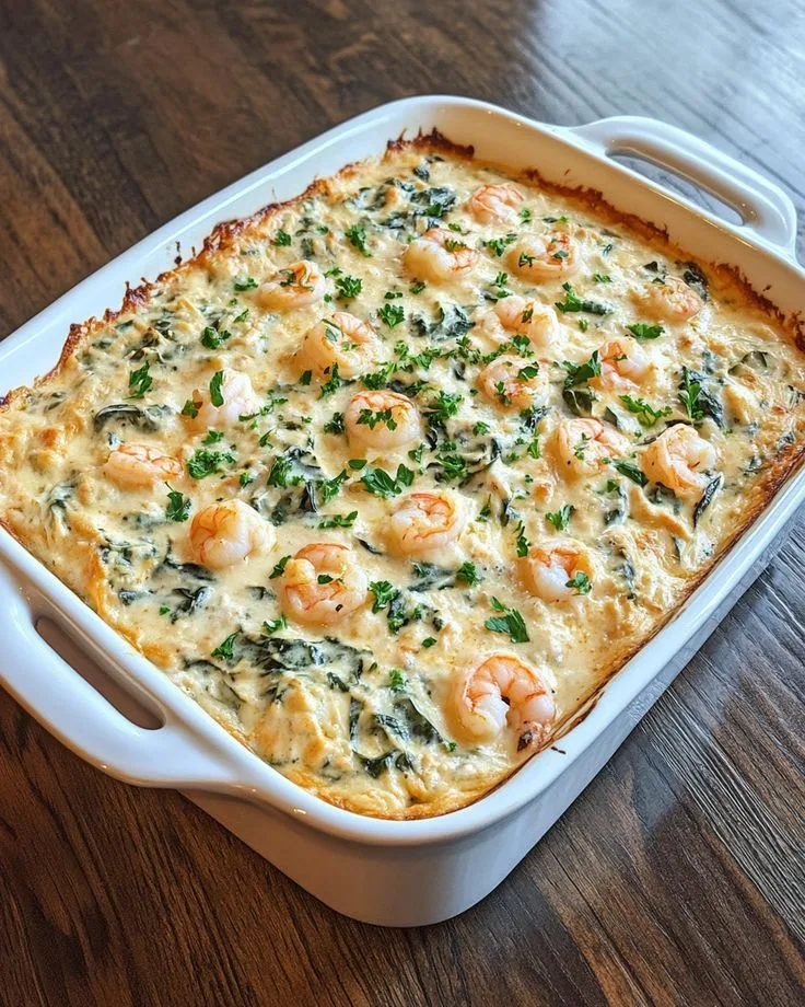 baked seafood spinach dip with mozzarella