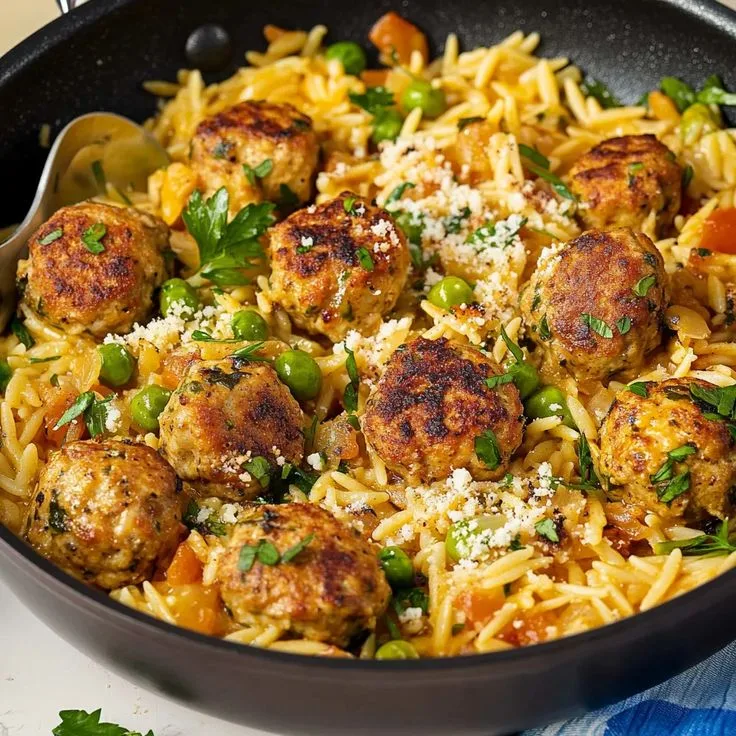 one pan chicken meatballs with orzo