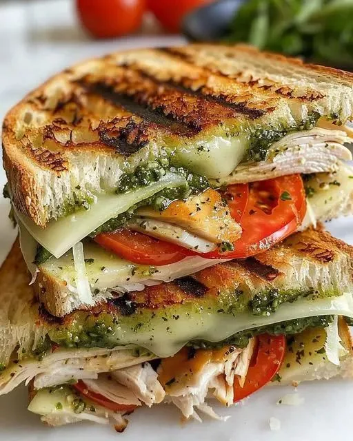 pesto chicken sandwich on sourdough