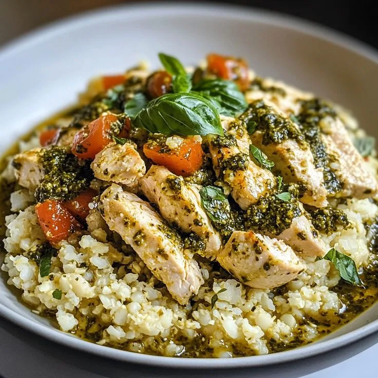pesto chicken cauliflower rice