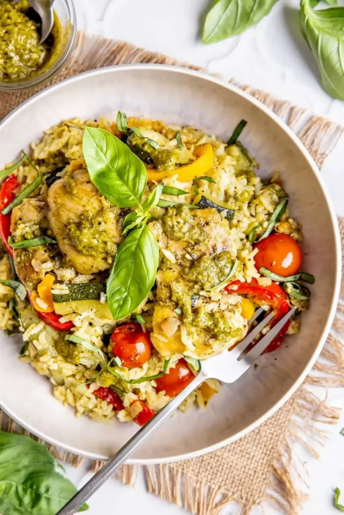 pesto chicken cauliflower rice