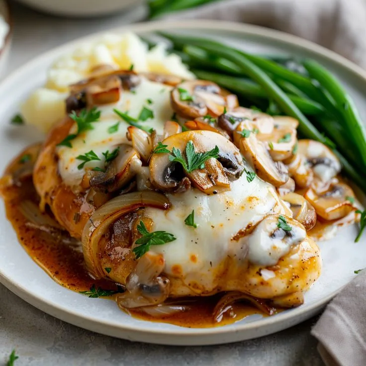 cheesy baked mushroom chicken
